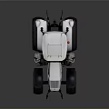 Modern White Gray Agricultural Tractor With Large Tires And Red Light Design