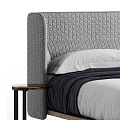 Modern Upholstered Double Bed with Quilted Gray Headboard White Pillows and Wooden Legs