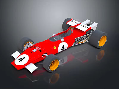 Red Formula 1 Race Car With Number 4 White Rear Wing And Yellow Wheels 3d model