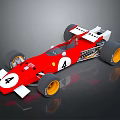 Red Formula 1 Race Car With Number 4 White Rear Wing And Yellow Wheels