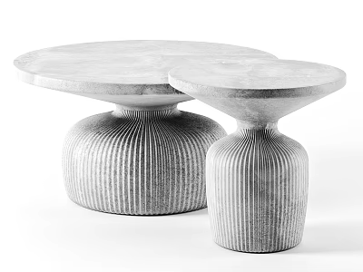 Two Round Marble Coffee Tables With Modern Ribbed Base In Large And Small Sizes 3d model