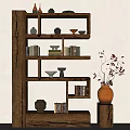Rustic Multi tiered Wooden Shelving Unit Displaying Books Decorative Pots and Flower Vase