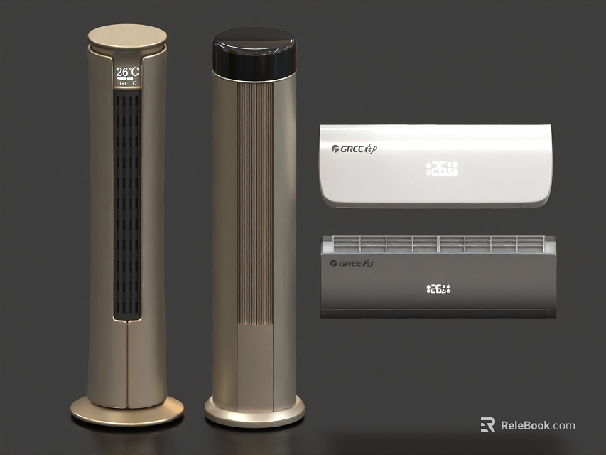 Different Styles Of Air Conditioner And Tower Fan With Modern Design For Home Cooling 3d model 