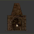 Traditional Rustic Stone Fireplace With Solid Stone Base Triangular Chimney And Burning Flames