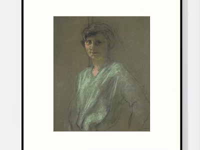 Classic Sketch Style Portrait of a Woman in Green Dress with Soft Gray Tones 3d model