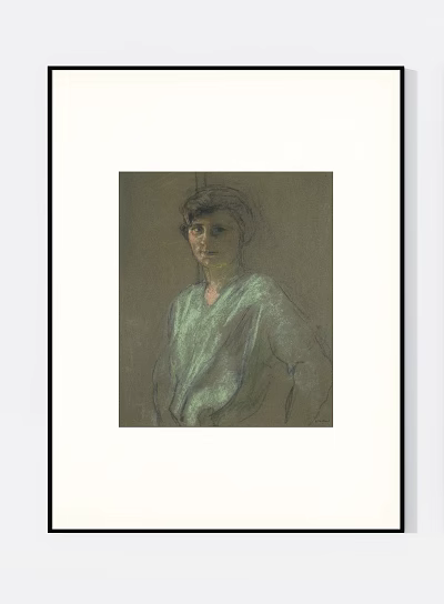 Classic Sketch Style Portrait of a Woman in Green Dress with Soft Gray Tones 3d model