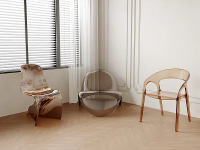 Transparent Modern Chairs With Metal Frame In Room With Window And Wooden Floor 3d model