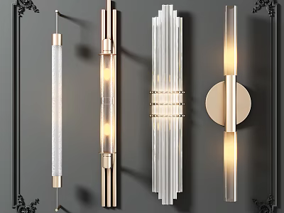 Modern Elegant Wall Lamps with Cylindrical Glass Shades Metal Frames and Striped Patterns 3d model