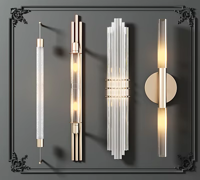Modern Elegant Wall Lamps with Cylindrical Glass Shades Metal Frames and Striped Patterns 3d model