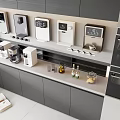 Modern Kitchen With Various Daily Electrical Appliances Neatly Arranged On Countertop And Cabinets
