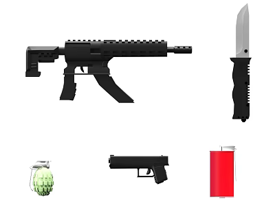Weapons Collection Including Assault Rifle Pistol Knife Grenade And Magazine 3d model