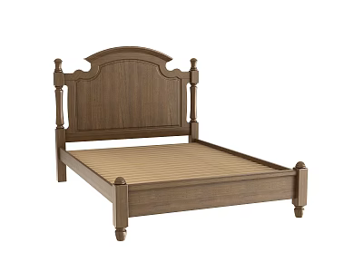 Traditional Wooden Double Bed With Carved Headboard And Solid Frame Design 3d model