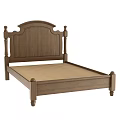Traditional Wooden Double Bed With Carved Headboard And Solid Frame Design 3d model