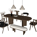 Modern Dining Table and Chair Dining Chair Single Chair Restaurant Chandelier 3d model