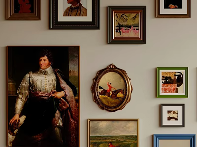 Vintage and Modern Picture Frames Wall Decor with Various Artworks and 3d model