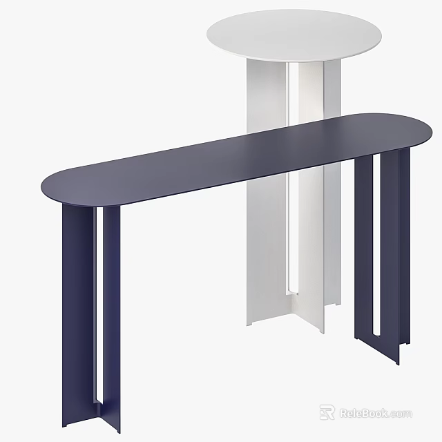 Modern Minimalist Console Table Featuring Blue Top White Metal Frame Sturdy Design 3d model 