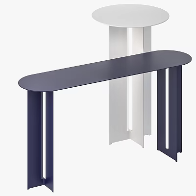 Modern Minimalist Console Table Featuring Blue Top White Metal Frame Sturdy Design 3d model