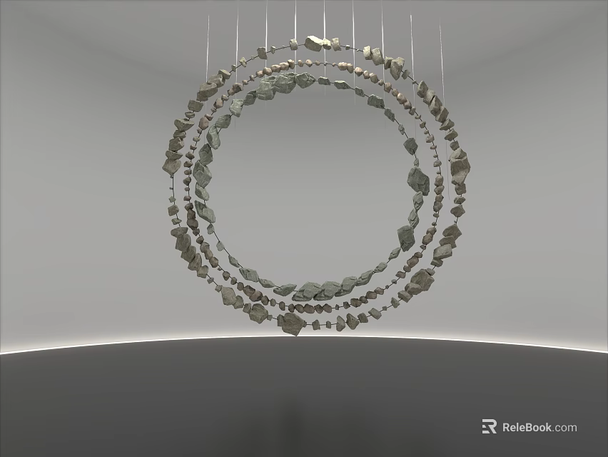 Hanging Circular Art Installation With Multiple Rings And Decorative Elements In White Gallery Space 3d model 