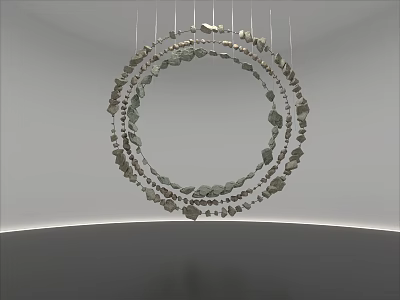 Hanging Circular Art Installation With Multiple Rings And Decorative Elements In White Gallery Space 3d model