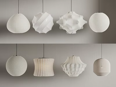 Modern White Pendant Lights Design With Various Textured And Geometric Shapes 3d model