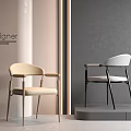 Modern Designer Dining Chairs In Beige And White With Metal Frames And Padded Seats