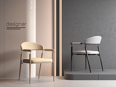 Modern Designer Dining Chairs In Beige And White With Metal Frames And Padded Seats 3d model