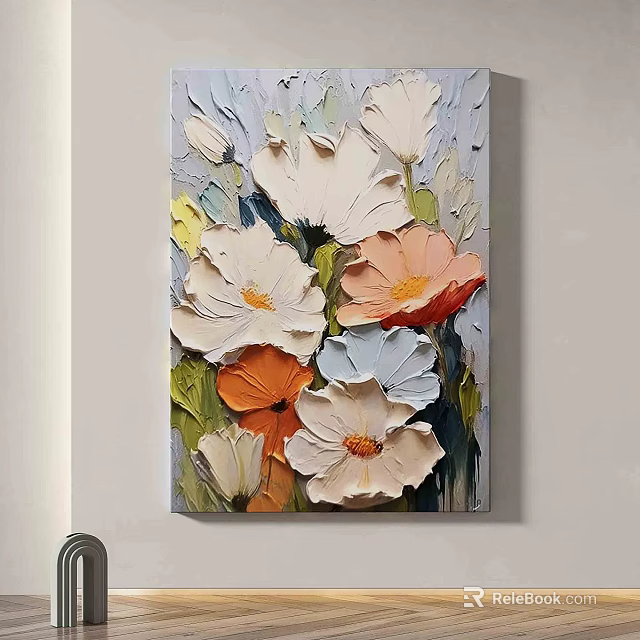 Vibrant Flower Oil Painting With Impasto Texture On Canvas Wall Decor 3d model 