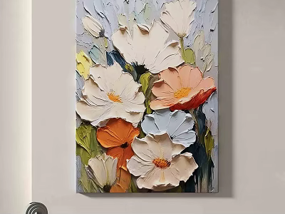 Vibrant Flower Oil Painting With Impasto Texture On Canvas Wall Decor 3d model