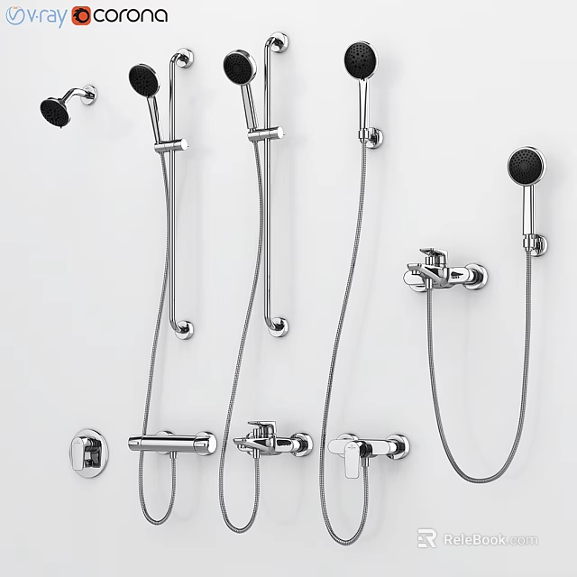 Wall Mounted Shower Faucets With Handheld Sprayers And Chrome Finish 3d model 