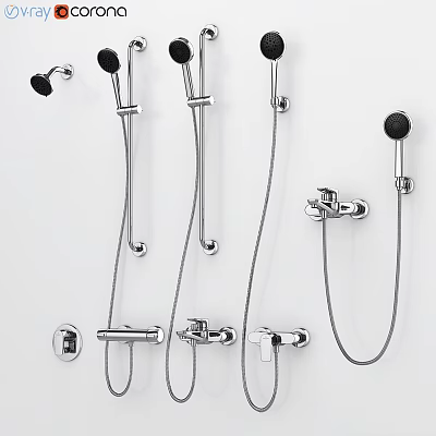 Wall Mounted Shower Faucets With Handheld Sprayers And Chrome Finish 3d model