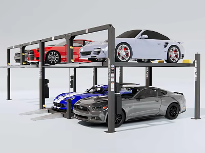 Multi Level Stacked Public Parking Facility With Cars On Upper And Lower Levels 3d model