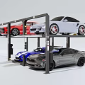 Multi Level Stacked Public Parking Facility With Cars On Upper And Lower Levels