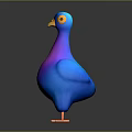 Vibrant Blue Purple Flying Animal 3D Model With Orange Beak And Feet On Dark Background