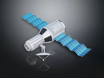 Advanced Artificial Satellite Equipment With Extended Blue Solar Panels And Antenna Structure 3d model