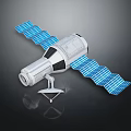 Advanced Artificial Satellite Equipment With Extended Blue Solar Panels And Antenna Structure