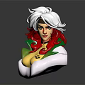 Anime Character Bust with White and Red Hair Yellow Top Green Collar and X Symbol