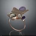 Butterfly Shaped Ring With Purple Stone And Pink Accents On Metallic Band