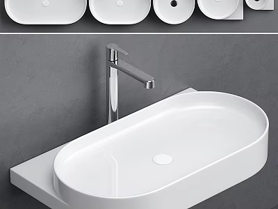 Modern White Ceramic Washbasin With Chrome Faucet On Gray Wall Background 3d model