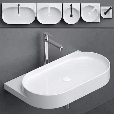 Modern White Ceramic Washbasin With Chrome Faucet On Gray Wall Background 3d model