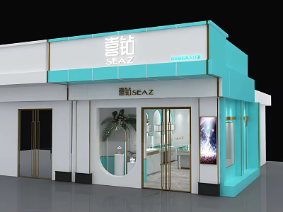 Modern SEAZ Jewelry Store Exterior With Turquoise White Facade And Glass Display Windows 3d model
