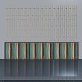Modern White Hinged Door with Turquoise Brown Striped Cabinet and Reflective Surface