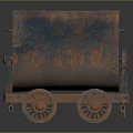 Rusted Vintage Mine Cart With Spoked Wheels On Dark Reflective Surface