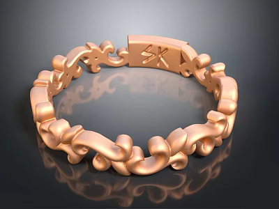 Stylish Rose Gold Ring Exquisite Design With Intricate Curved Patterns And Linked Decorative Details 3d model