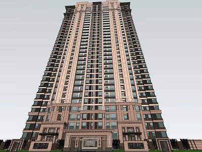 Modern High Rise Residential Building With Classic Exterior Design And Glass Windows 3d model