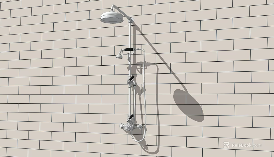 Modern Shower System With Overhead And Handheld Heads On White Brick Wall 3d model