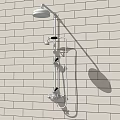 Modern Shower System With Overhead And Handheld Heads On White Brick Wall 3d model