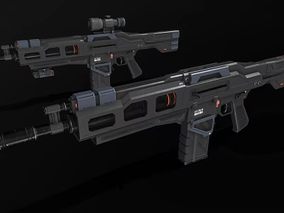 Modern Tactical Rifles With Optical Scopes Futuristic Design And Tactical Attachments 3d model