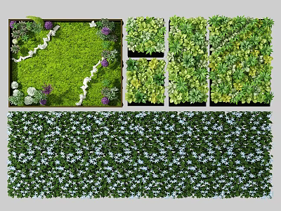 Living Green Plant Wall With Various Plants And White Purple Flowers Design 3d model