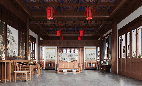 Chinese-style exhibition hall nave 3d model