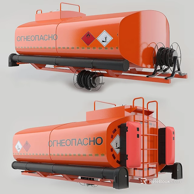 Orange Tanker Truck With Hazardous Material Signs Storage Tank And OHEONACH0 Branding 3d model 